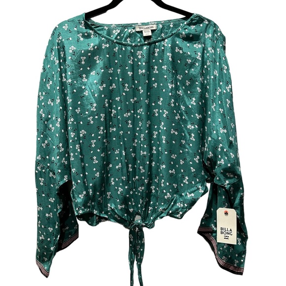 Billabong Back Round Printed Blouse Top Shirt Emerald Bay Green NEW NWT MEDIUM - Picture 3 of 3